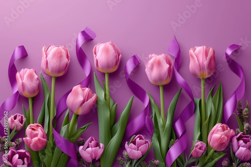 Women's Day design with tulips and ribbon