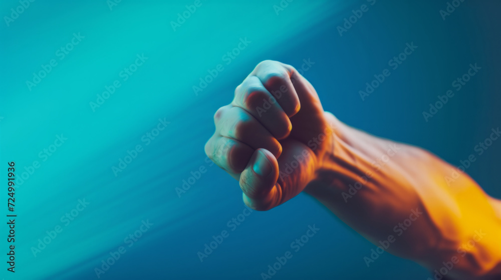 Dynamic fist thrust forward with a blue motion blur effect, conveying