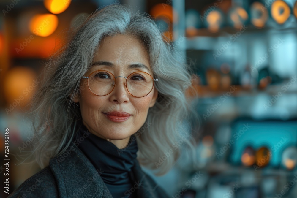 Portrait of a beautiful asian woman with grey hair