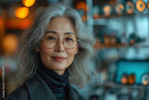 Portrait of a beautiful asian woman with grey hair © DYNAMO VISUALS