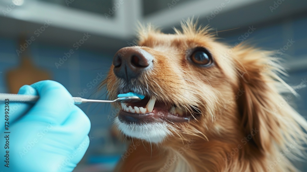 Dental Care: Pet enjoying a teeth-cleaning session with a vet