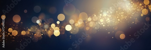Glowing dark blue and gold abstract background with particles and gold foil for holiday concept