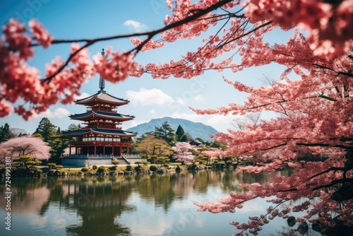 Cherry blossom and pagoda at Kiyomizu-dera Temple, Kyoto, Japan