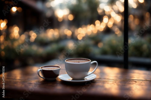 Cup of hot chocolate with cinnamon on wooden table  closeup