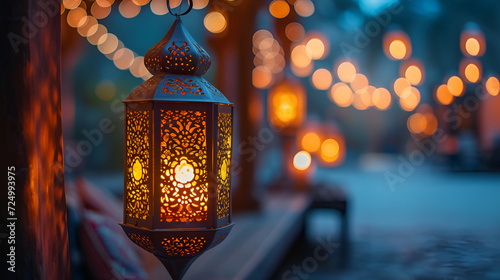 An Arab lantern hangs on the festive street