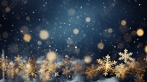 Beautiful winter background with elegant gold and navy snowflakes for seasonal design © AminaDesign