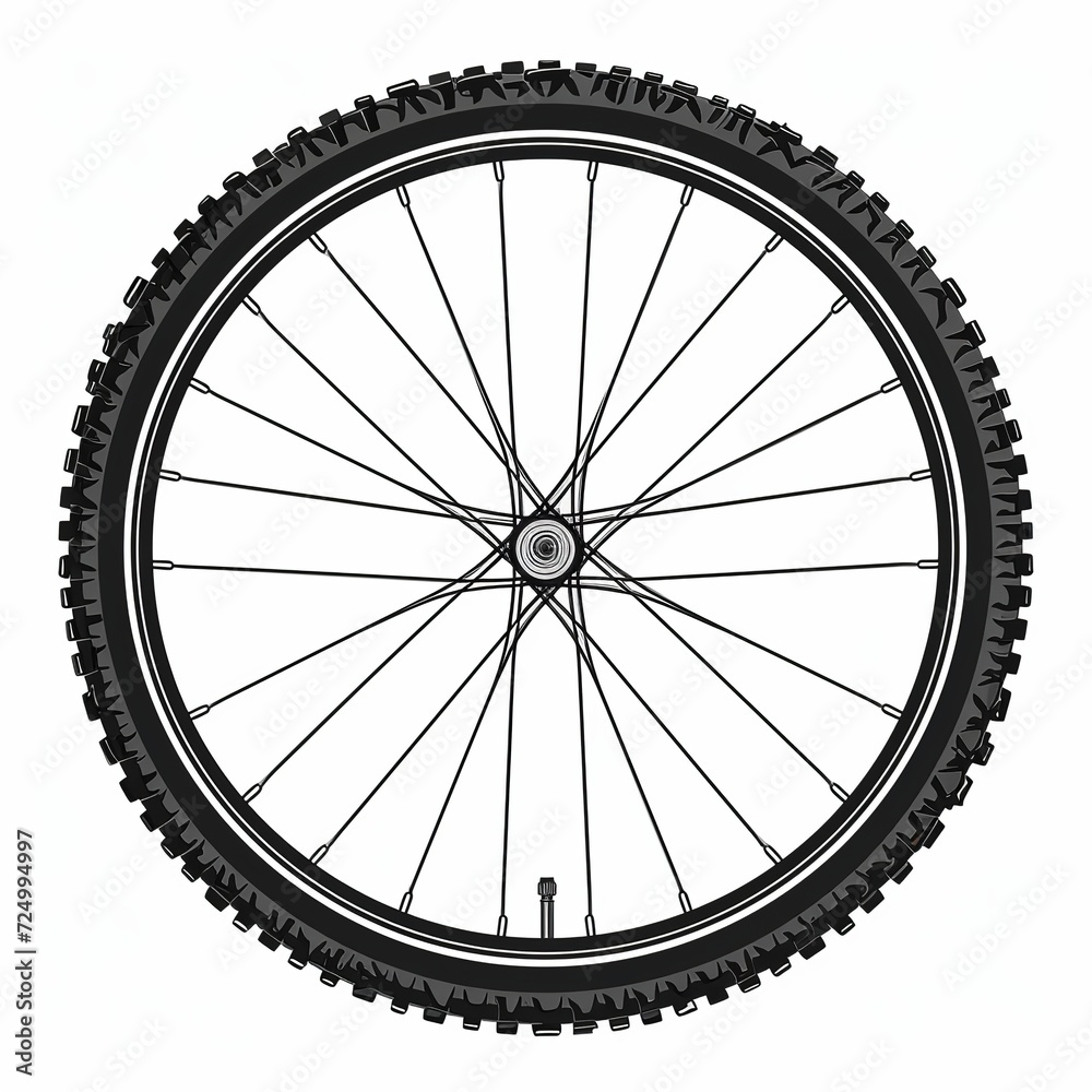 Obraz premium Bike Bicycle wheel vector icon. Bicycle wheel symbol. Bike rubber. Mountain tyre. Valve. Fitness cycle. Motor Bike. Vector. White background