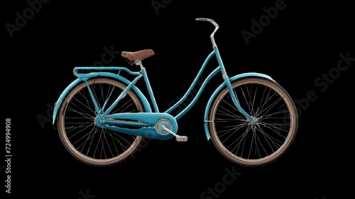 The old blue classic bicycle. Detached on a transparent background.