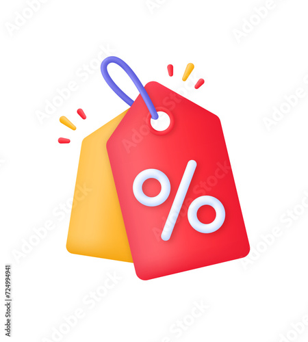 3D Discount offer tag icon. Sales with an excellent offer. Black Friday discount banner or coupon