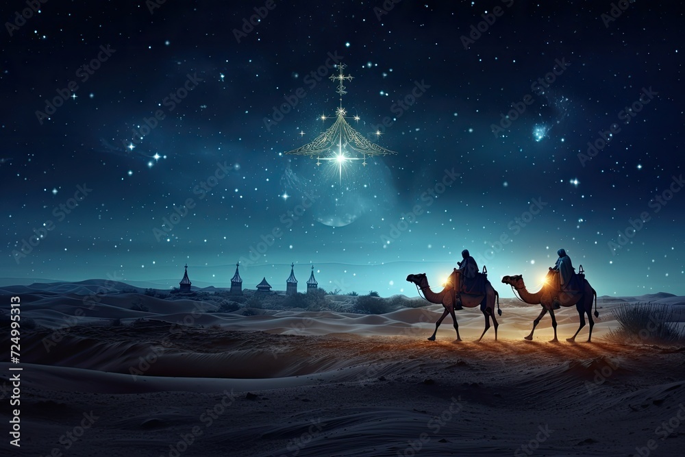camels travel across the desert at night