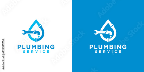Water Plumbing Logo Concept symbol sign icon Design Element. Tap, Repair, Plumber, Plumbing Repair And Maintenance Services Logotype