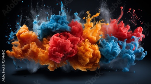 Vibrant abstract patterns created by colorful paint splashes on a dark background.