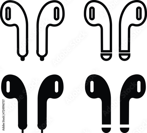 Air pod bud symbol icon set . Earphone pair vector logo. Ear pods or earbuds, collection of Headphones icon. Earbuds icons. Flat vector earphones. Editable stroke. Vector of wireless earphones,