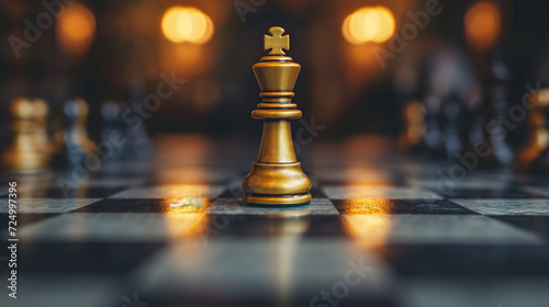 A Golden Chess Piece on a Black and White Chess Board