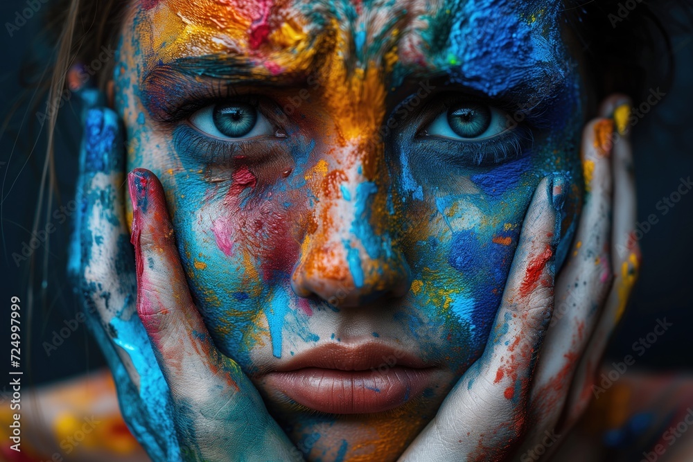 Portrait of a woman made of different emotions and colors flow and mix with each other