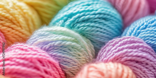 Close-up of colorful yarn in pastel colors.