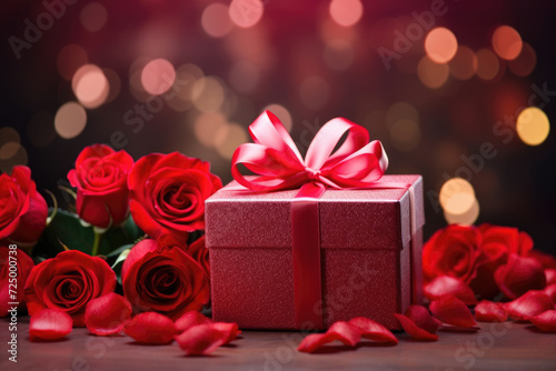 Soft Valentine's Day background, red gift box hearts roses © Lana_M