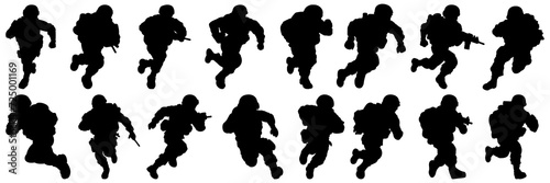 Soldier war army silhouettes set, large pack of vector silhouette design, isolated white background