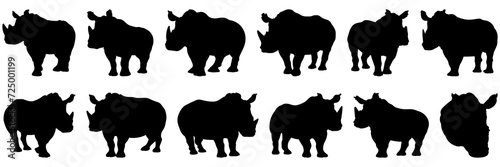 Rhino silhouettes set, large pack of vector silhouette design, isolated white background