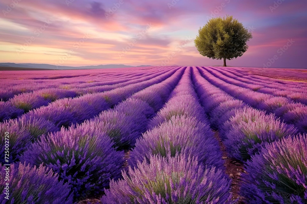 Fototapeta premium Breathtaking Lavender Fields at Sunset