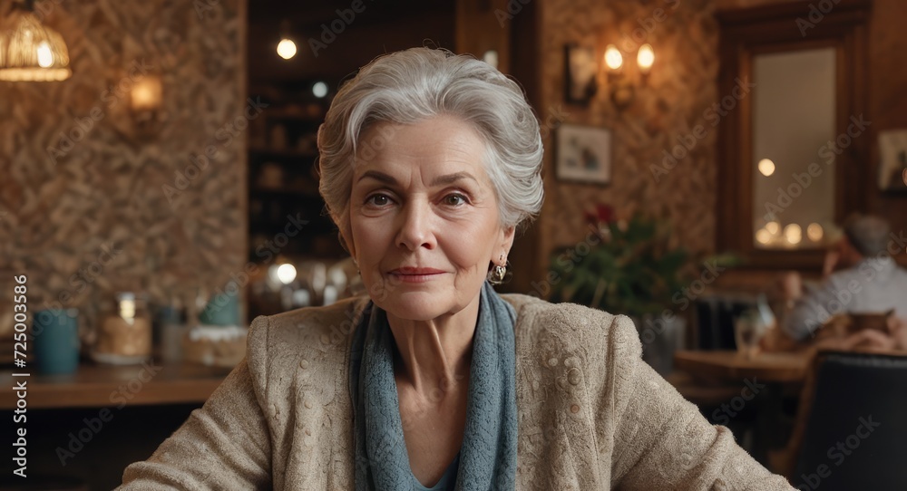 Golden Years Cafe: A old woman, Senior's Leisurely Coffee Retreat Golden Years Cafe: A old woman, Senior's Leisurely Coffee Retreat
