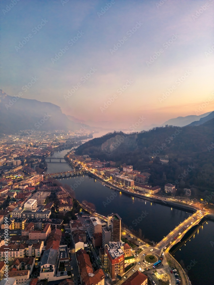 Obraz premium Twilight Over Lecco: Where Lake Como Meets the Adda River