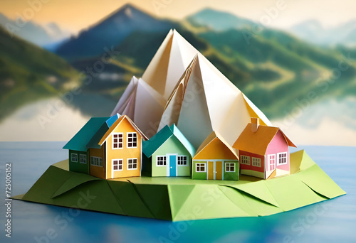 Colorful paper houses in the mountains
