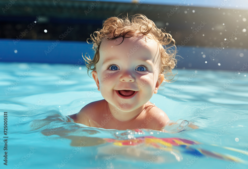 portrait of Joyful baby Toddler Enjoying Summer Fun in Swimming Pool portrait of Joyful baby Toddler Enjoying Summer Fun in Swimming Pool