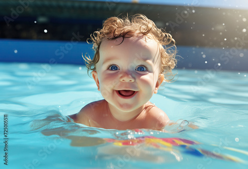 portrait of Joyful baby Toddler Enjoying Summer Fun in Swimming Pool