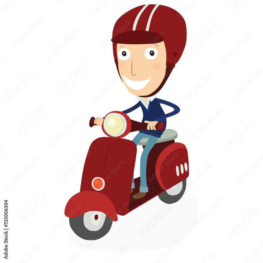 Man driving a scooter. Vector Illustration. Man driving a scooter. Vector Illustration.