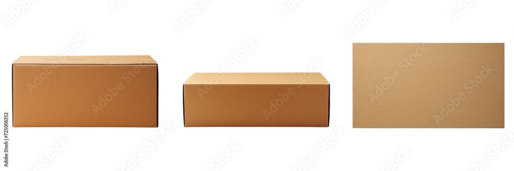 Set of medium-sized light brown cardboard box on a transparent background Set of medium-sized light brown cardboard box on a transparent background