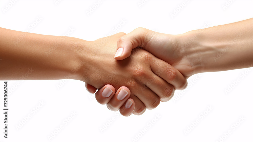 Close up of a handshake against a white background Close up of a handshake against a white background