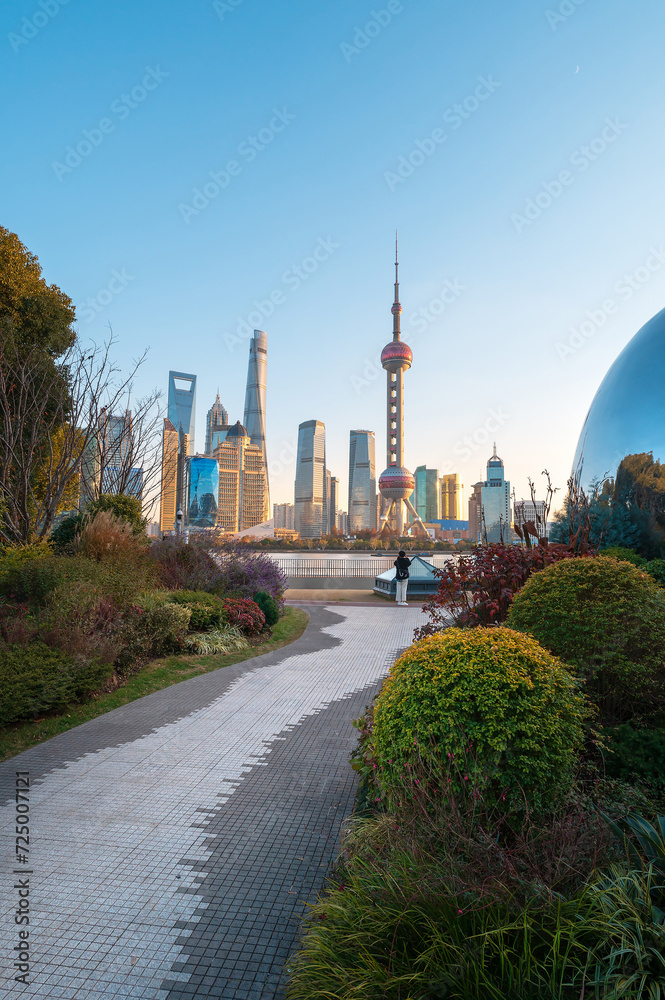 Shanghai sunset at the North Bund with epic skyline