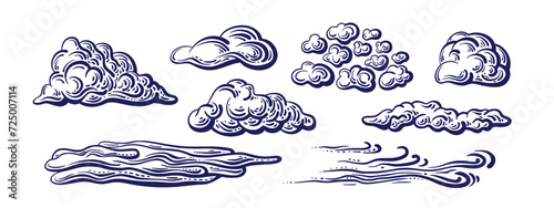 Clouds sketch set. Vector doodle drawn elements