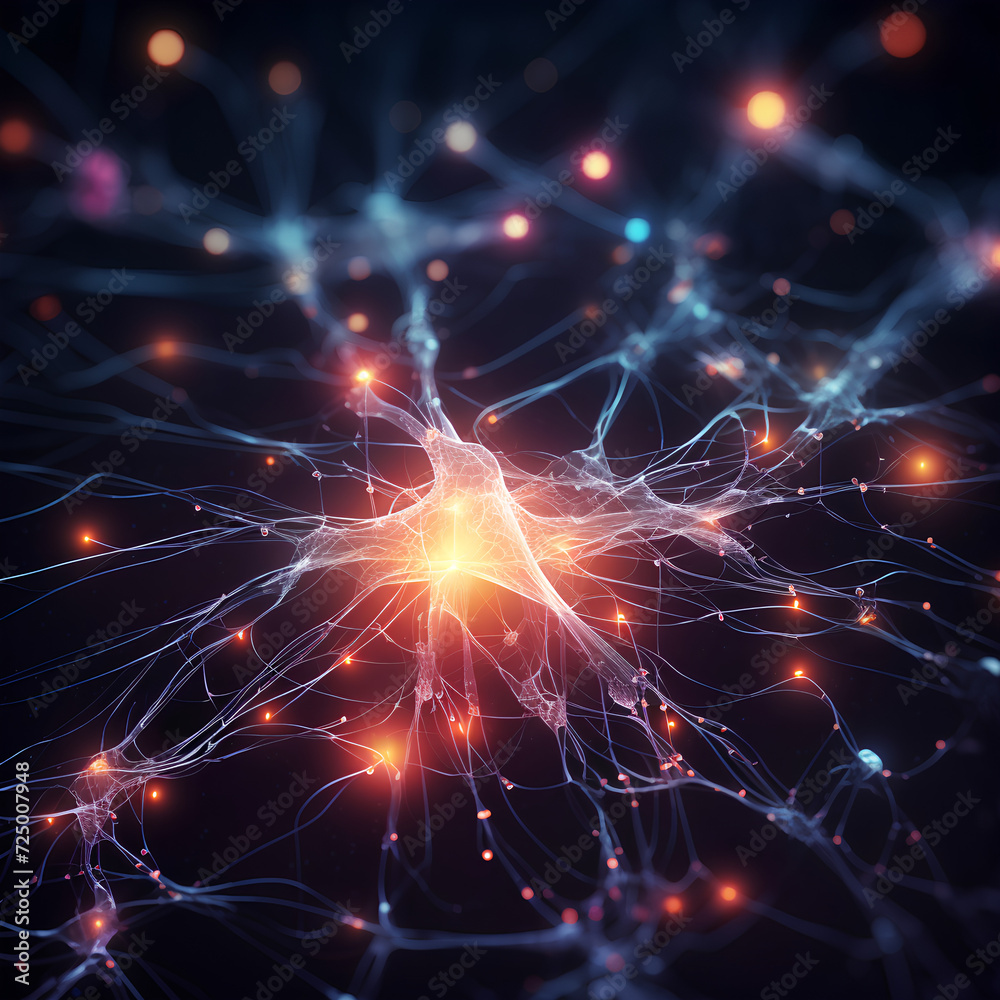 Neurons connected with electrical impulses inside an artificial intelligence. Neurons connected with electrical impulses inside an artificial intelligence.