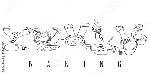 hand drawn line art vector of Home made sourdough bread prep process. Bakers and their hard work. Bread making industry