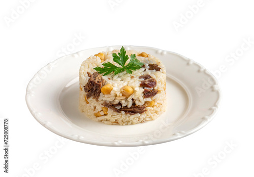 Traditional Turkish dishes; Rice pilaf with chickpeas and meat. Turkish name; Etli - nohutlu pirinc pilavi
