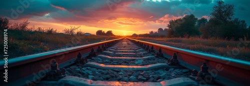 an image of a train tracks on a sunset © olegganko