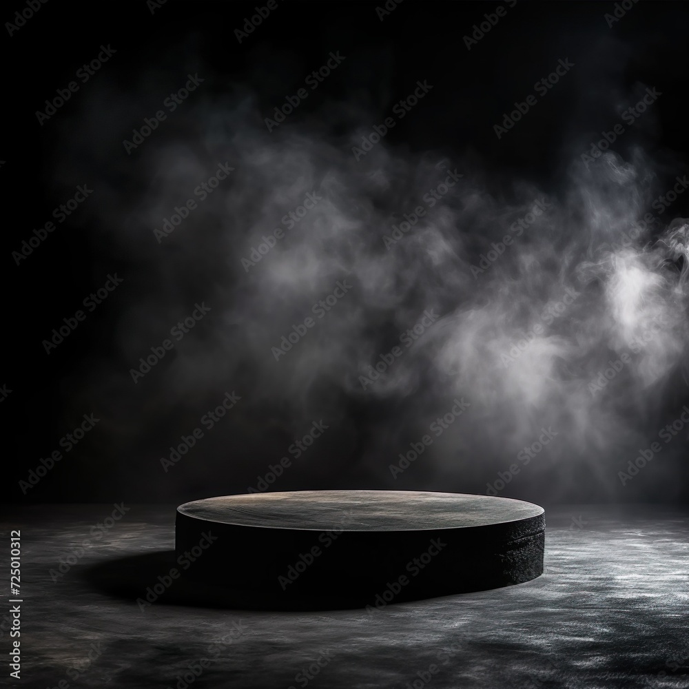Podium black dark smoke background product platform abstract stage texture fog spotlight. Dark black floor podium dramatic empty night room table concrete wall scene place display studio smoky dust Podium black dark smoke background product platform abstract stage texture fog spotlight. Dark black floor podium dramatic empty night room table concrete wall scene place display studio smoky dust
