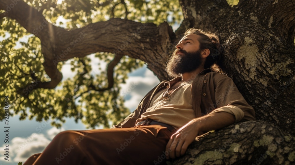 Handsome bearded man sitting under tree photography, ultra HD wallpaper image Handsome bearded man sitting under tree photography, ultra HD wallpaper image