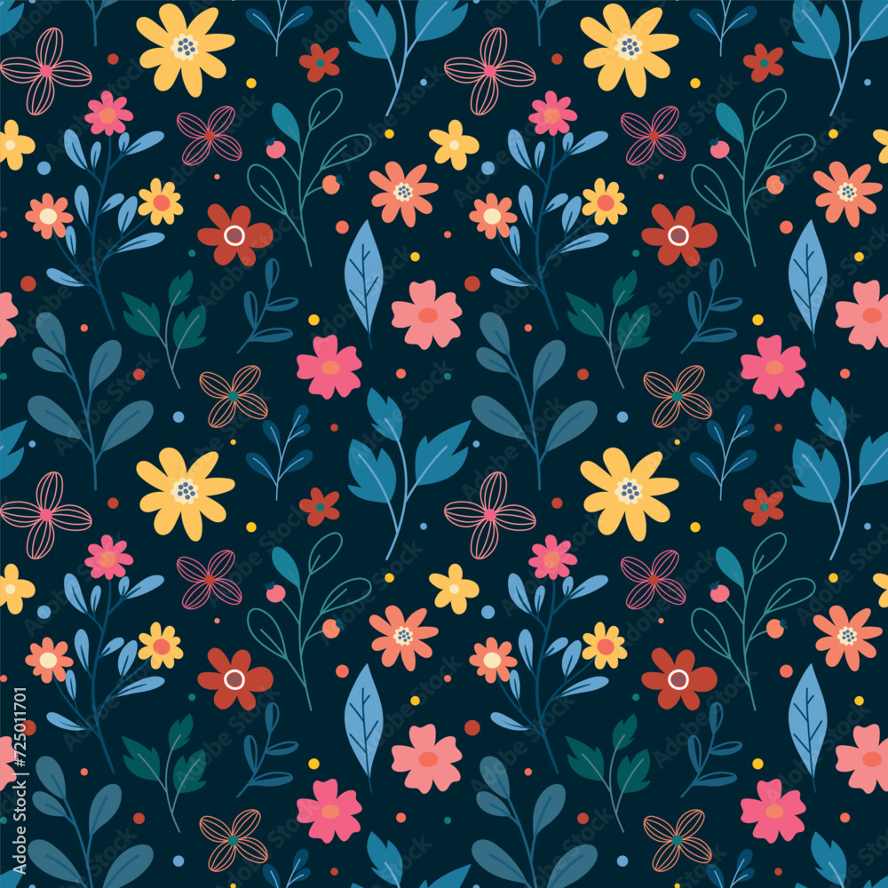 Cute floral seamless pattern. Cute romantic wildflowers pattern on blue background. Spring flowers pattern. Ditsy floral print Cute floral seamless pattern. Cute romantic wildflowers pattern on blue background. Spring flowers pattern. Ditsy floral print