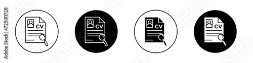 Curriculum vitae sign set.Job offer documents file vector symbol in a black filled and outlined style.Resume and syllabus pictogram sign. photo
