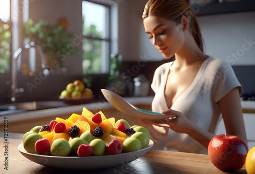 woman with fruits in kitchen