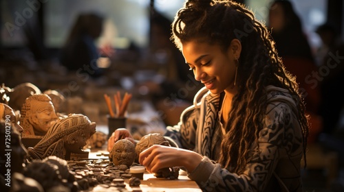 One female working with pottery