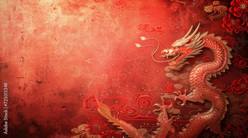 Chinese red holiday background with dragon