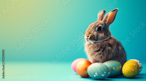 Rabbit Sitting Next to Pile of Eggs photo