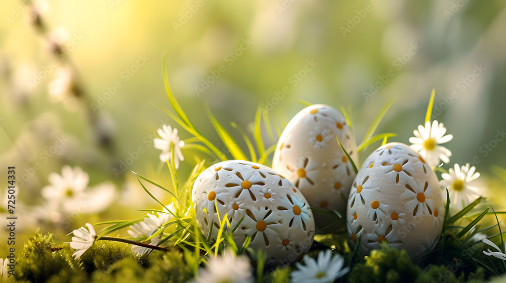 A Group of Three Eggs on a Grass-Covered Field A Group of Three Eggs on a Grass-Covered Field
