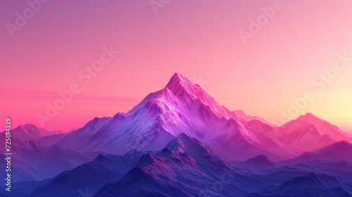 Beautiful nature background featuring a lonely mountain peak against a pink purple gradient sky