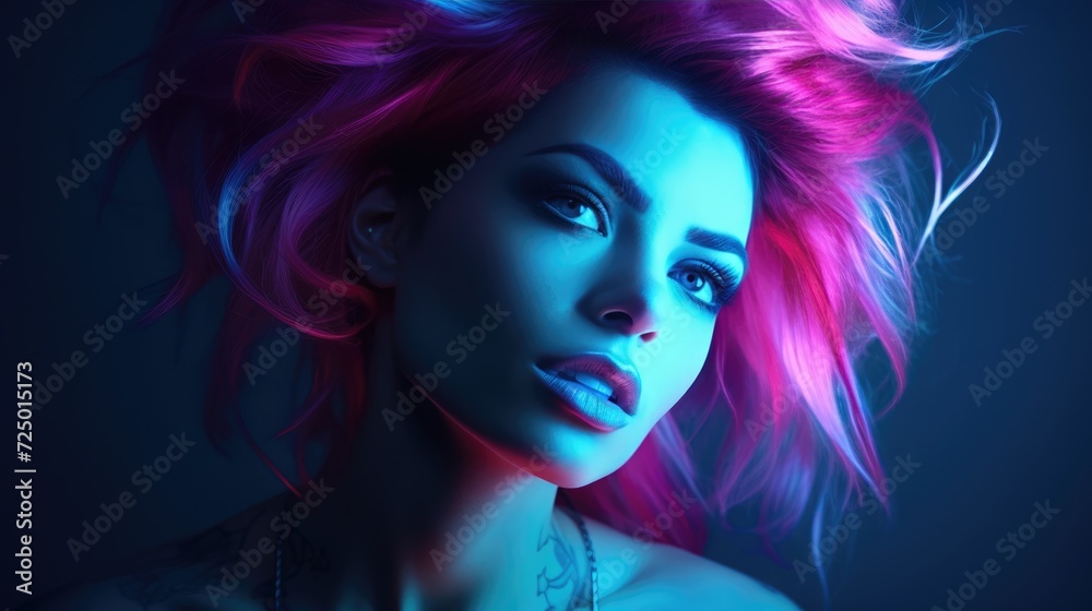 Beautiful woman with colorful hair and makeup. Beautiful face.GENERATION Ai Beautiful woman with colorful hair and makeup. Beautiful face.GENERATION Ai
