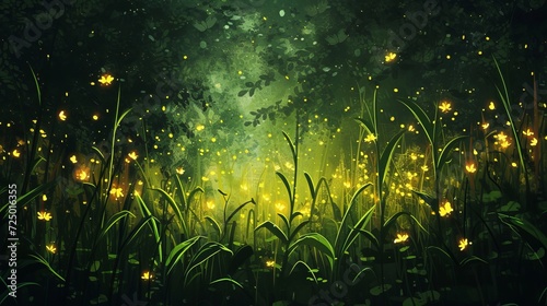 fairy forest with glowing insects.